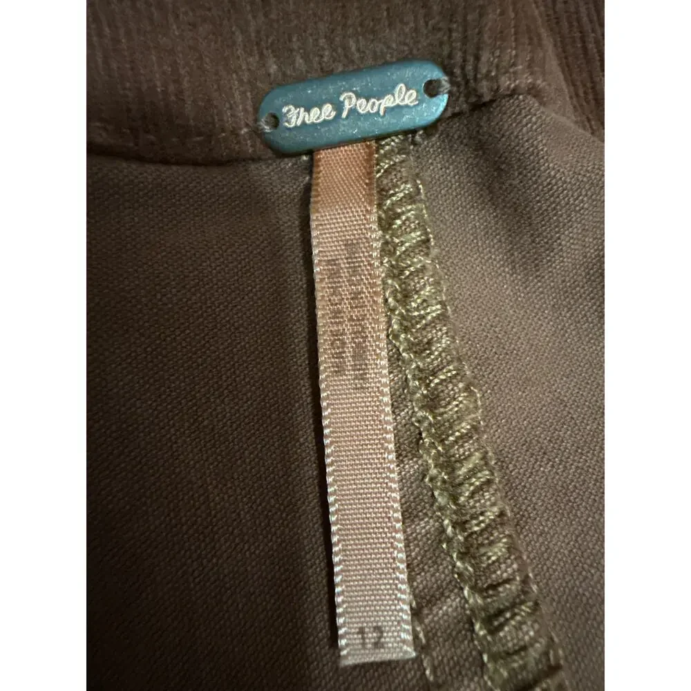 Free People Brown Corduroy High Waist Slit Zipper Mini A-Line Skirt Size 12